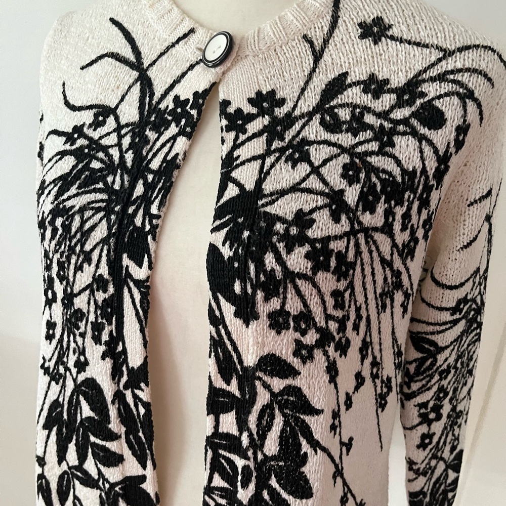 Carole Little Cream and Black Floral Button-Front Cardigan